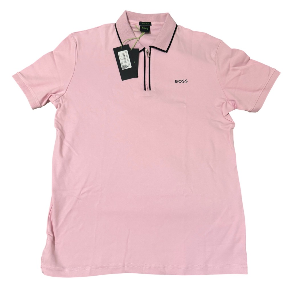 Hugo Boss Mens Large Pink Regular Fit Quarter Zip Polo Shirt